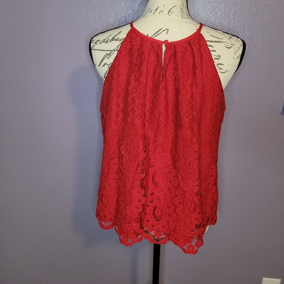 Francesca's Collection Blue Rain Lace High Neck Tank Top - Picture 7 of 10
